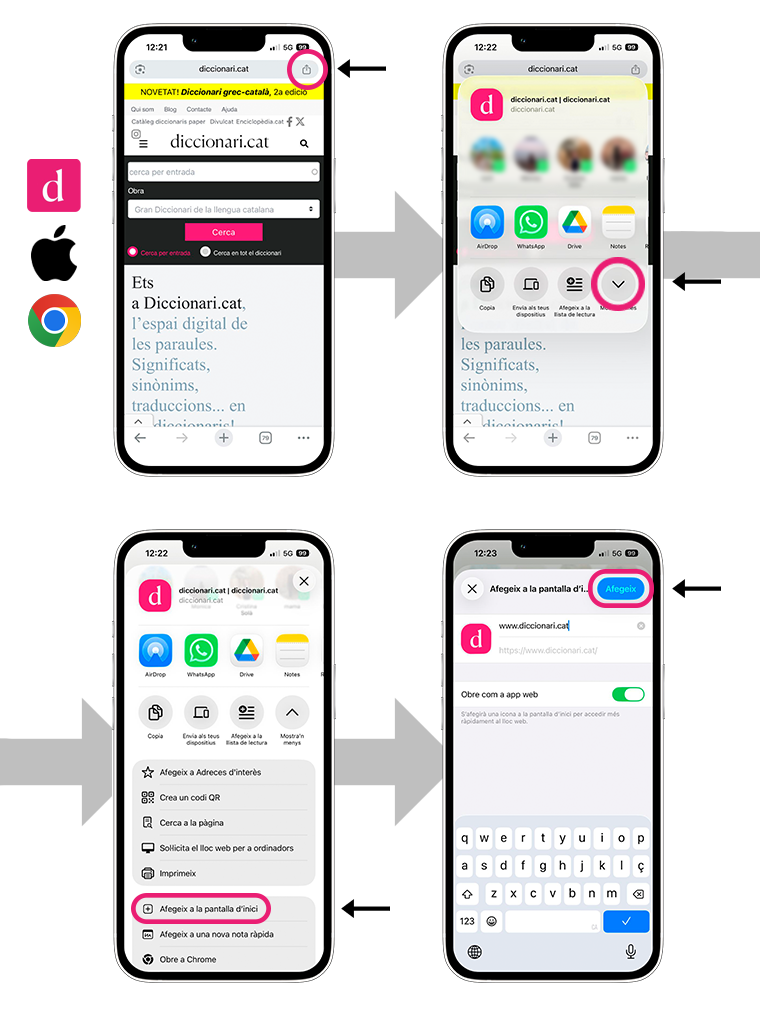 afegir diccionari.cat a chrome, ios